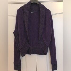 Magaschoni Cashmere Rib Trim Shawl Collar Purple Cardigan Sweater Size M